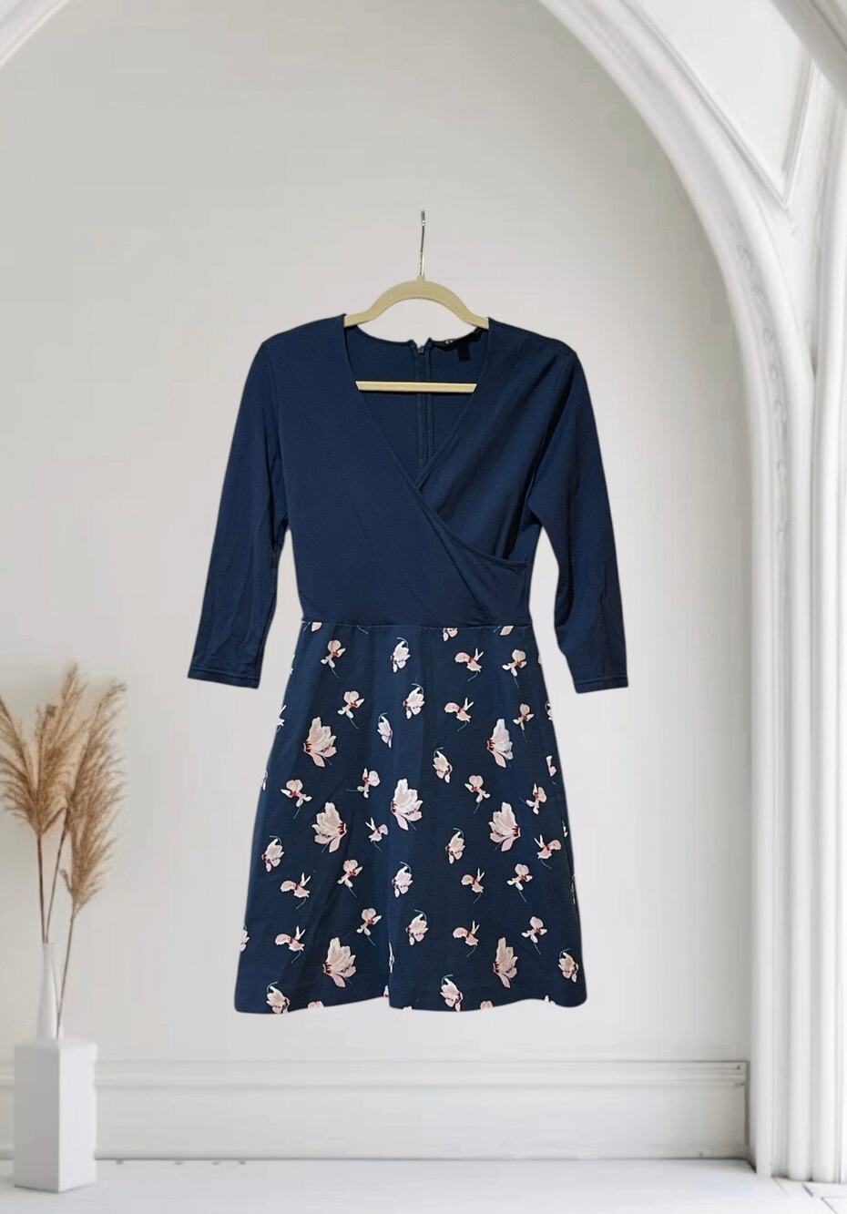41 Hawthorn Dress Womens Floral V-Neck Faux Wrap Long Sleeve Small